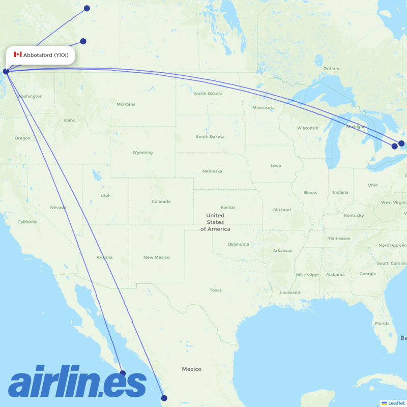 Flair Airlines from Abbotsford destination map