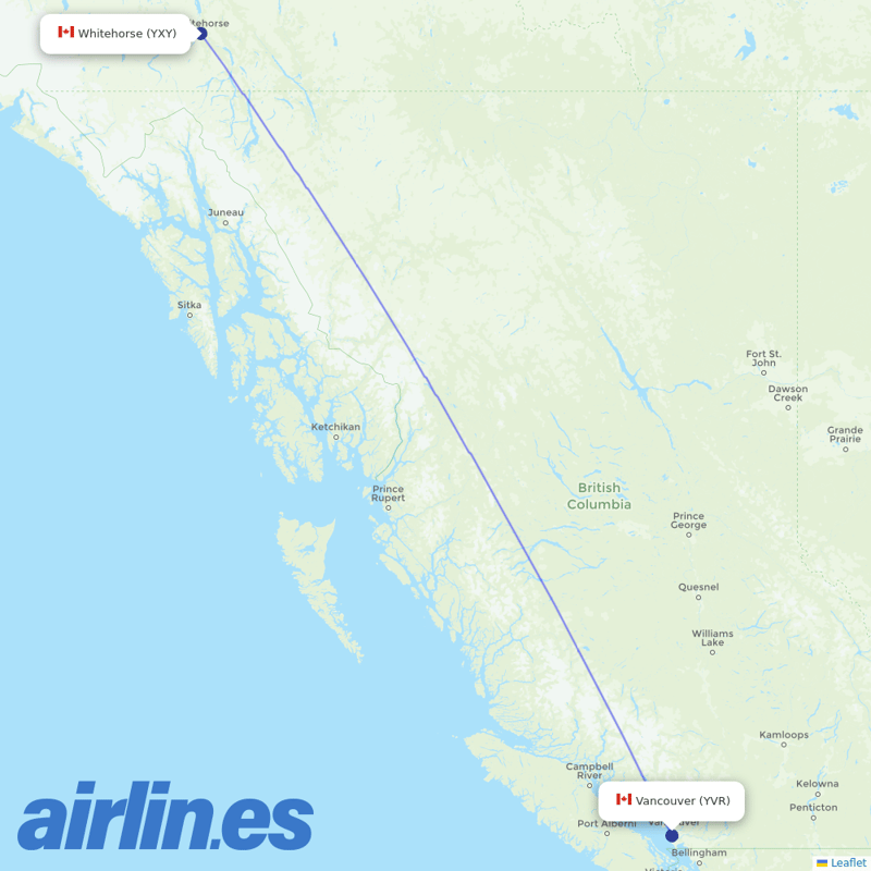 Air Canada from Whitehorse International destination map