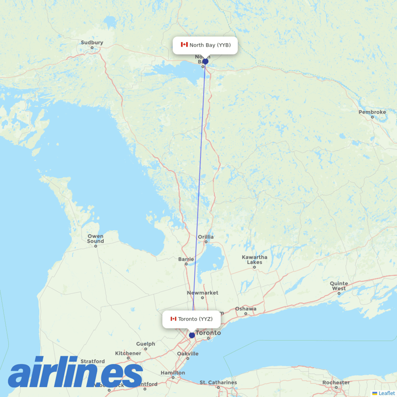 Air Canada from North Bay destination map