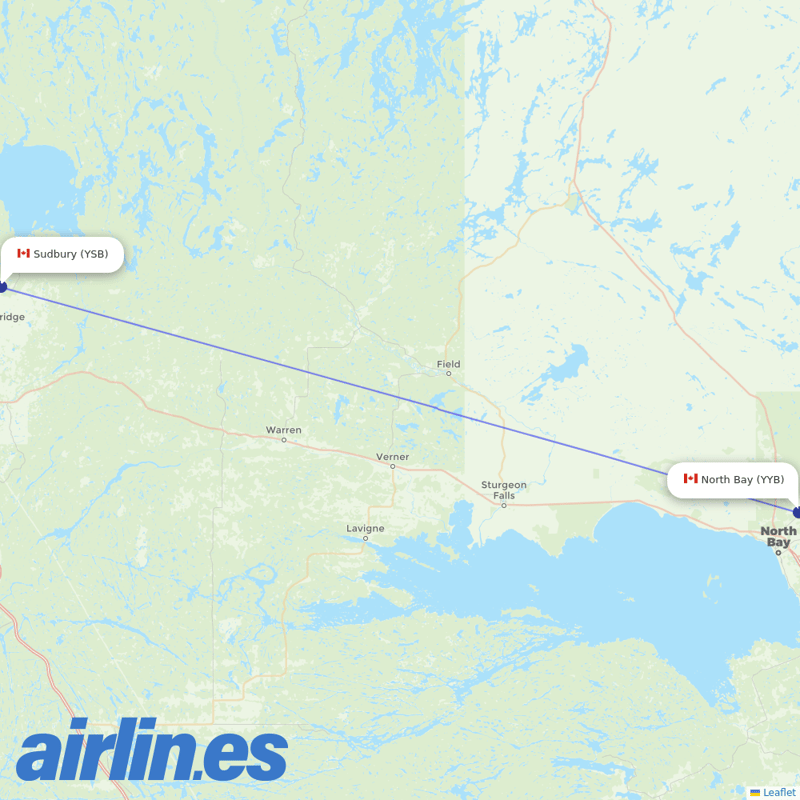Bearskin Airlines from North Bay destination map