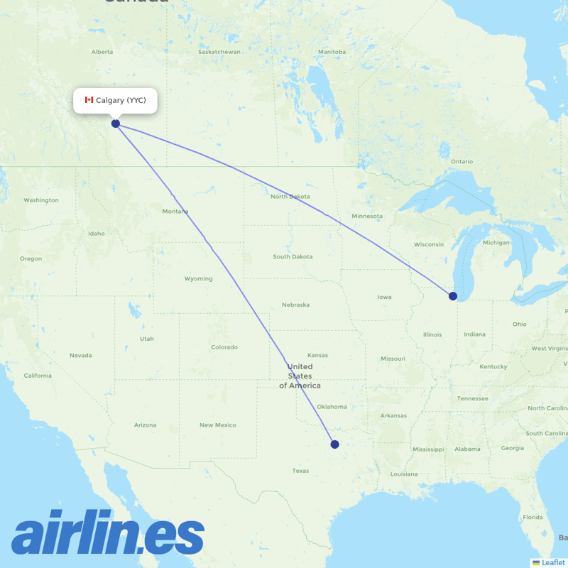American Airlines from Calgary International destination map