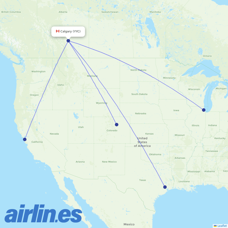 United Airlines from Calgary International destination map