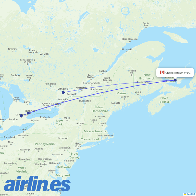 Flair Airlines from Charlottetown destination map