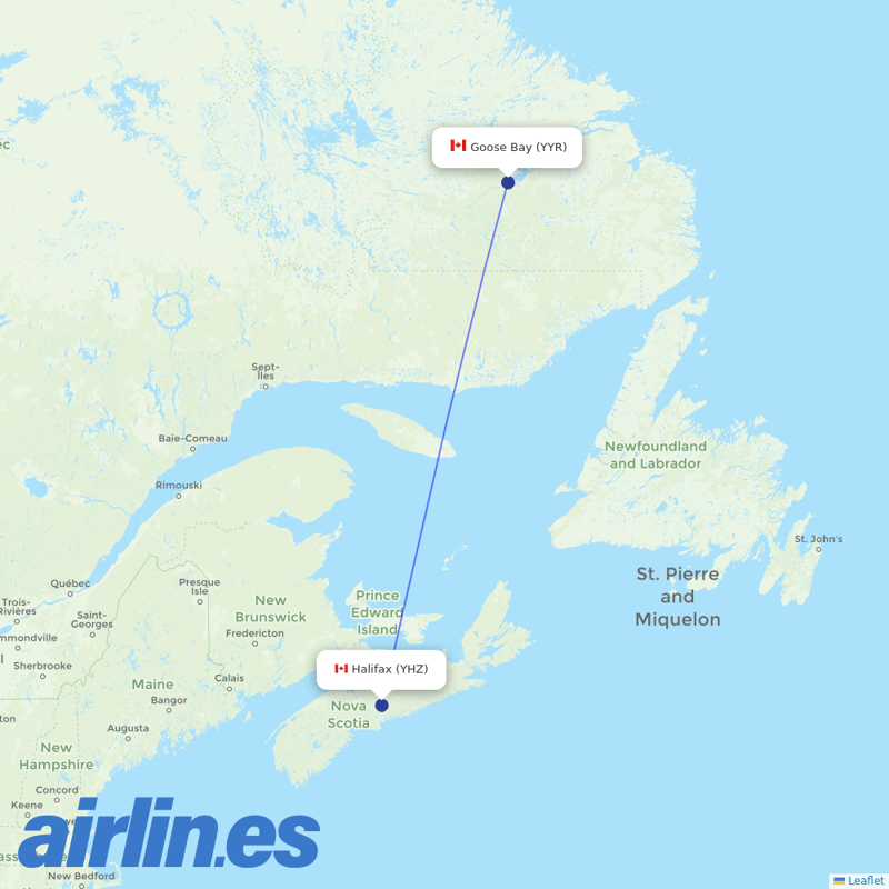 Air Canada from Goose Bay destination map