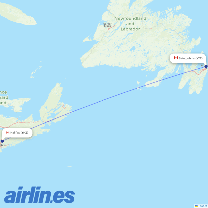 Porter Airlines from St Johns International destination map