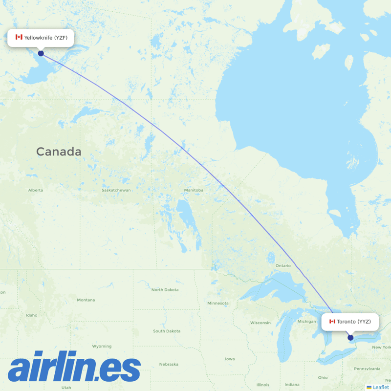 Air North from Pearson International destination map