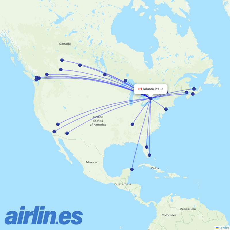 Flair Airlines from Pearson International destination map