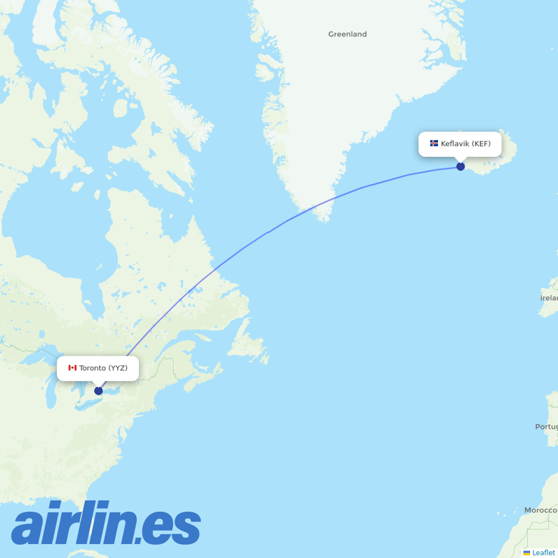 Icelandair from Pearson International destination map