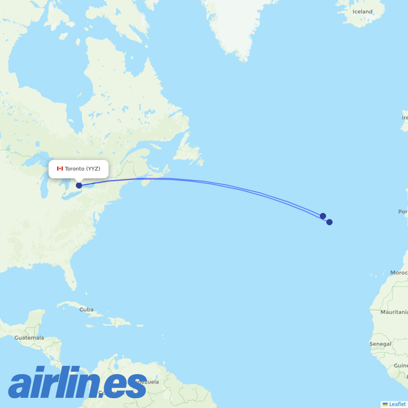 Azores Airlines from Pearson International destination map