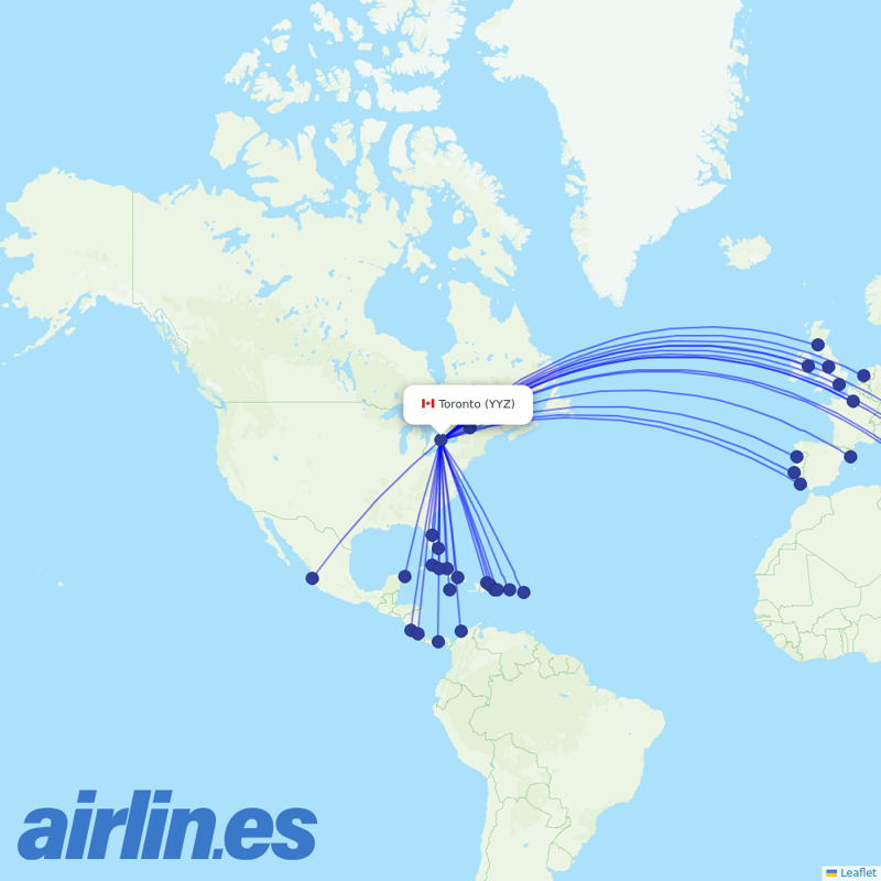 Air Transat from Pearson International destination map
