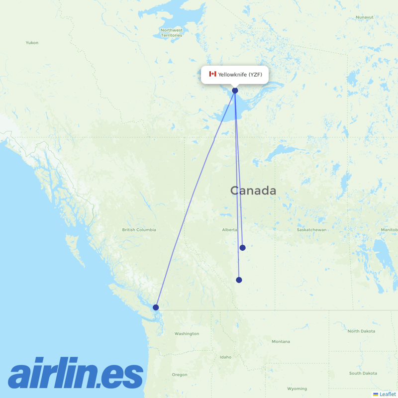 Air Canada from Yellowknife destination map