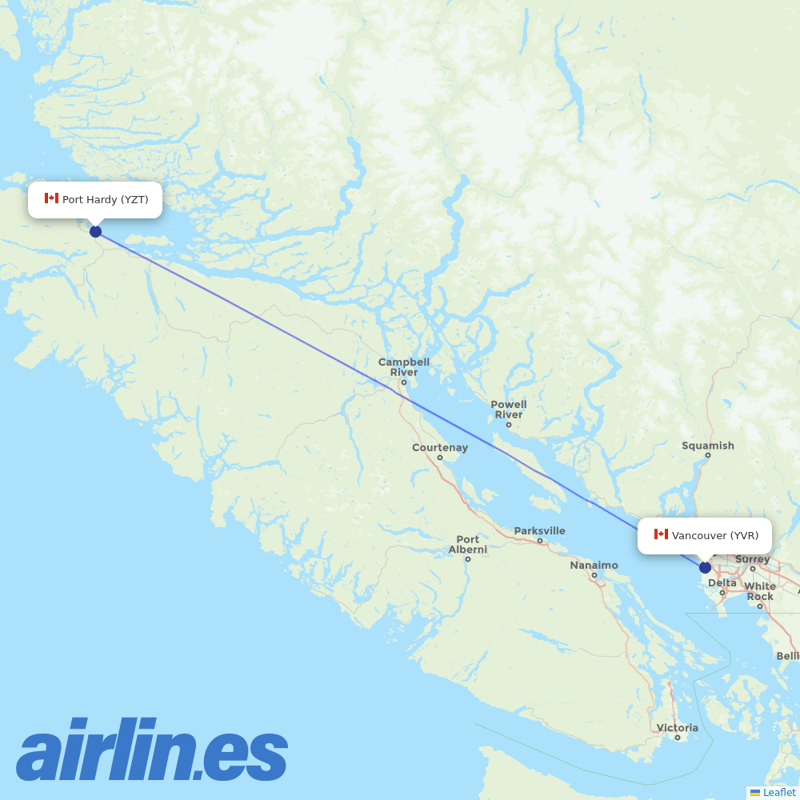 Pacific Coastal Airlines from Port Hardy destination map