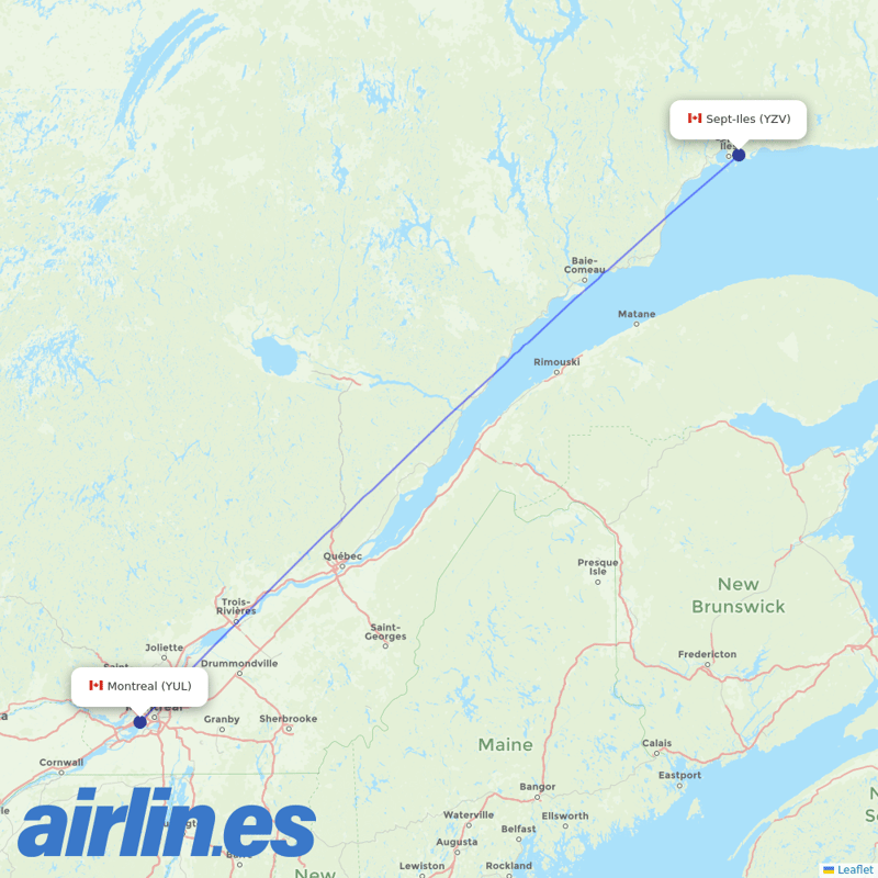 Air Canada from Sept Iles destination map