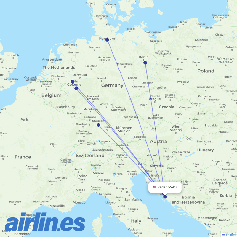 Eurowings from Zadar Airport destination map