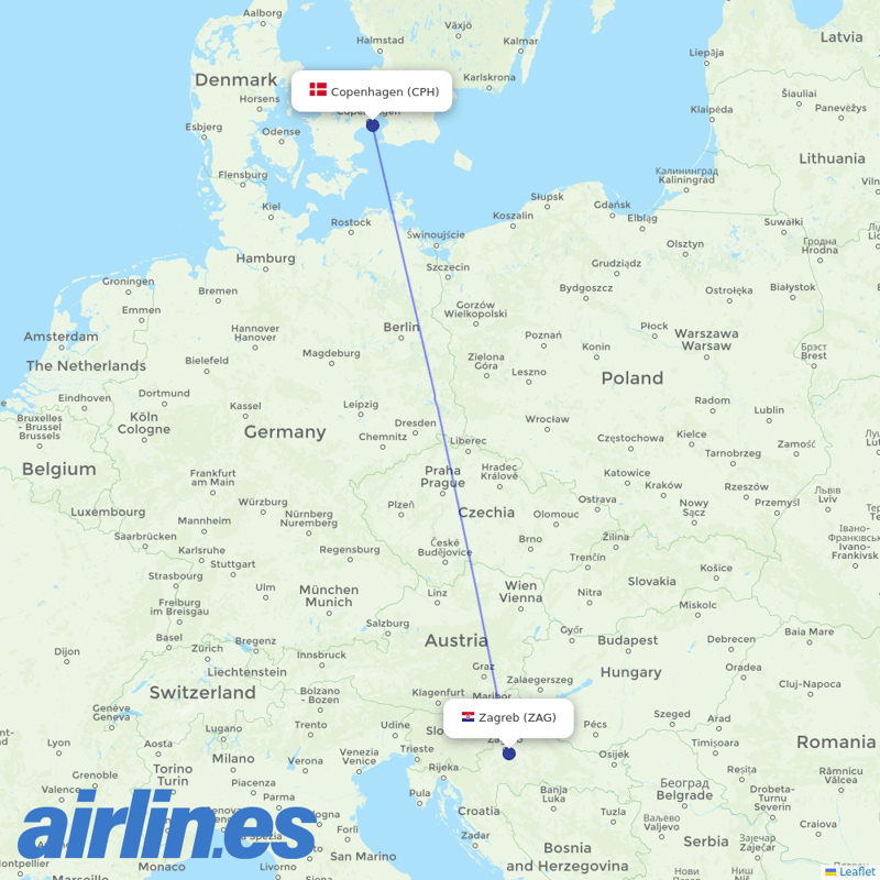 Norwegian Air Intl from Zagreb Airport destination map
