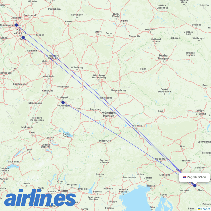 Eurowings from Zagreb Airport destination map