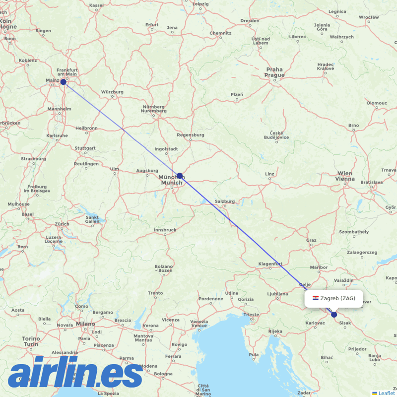 Lufthansa from Zagreb Airport destination map