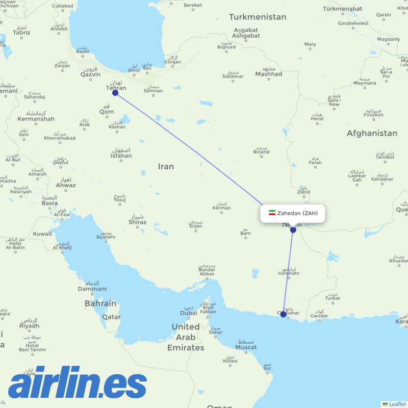 Iran Air from Zahedan destination map