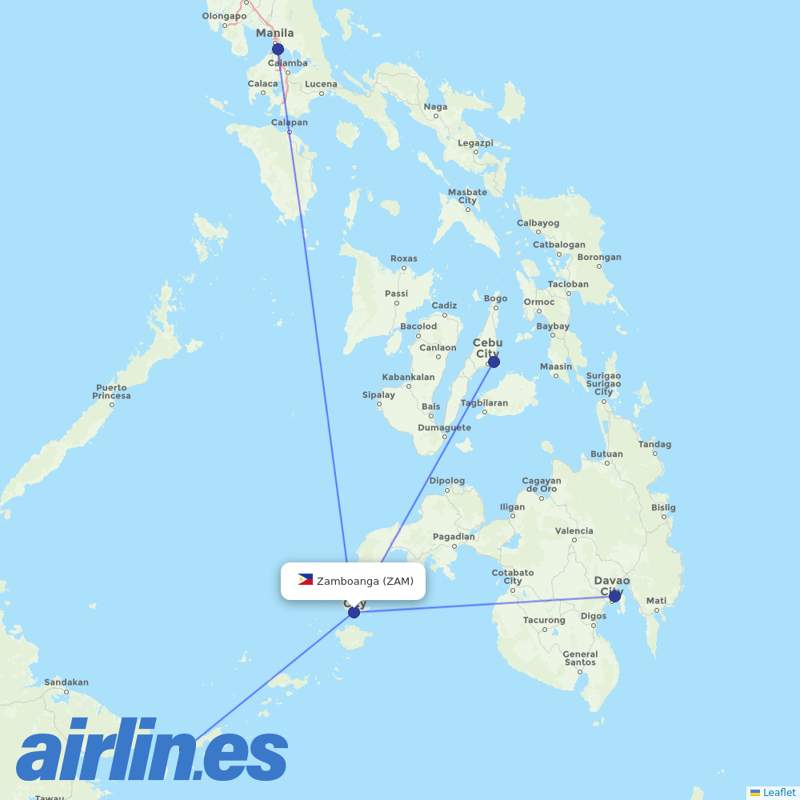 Cebu Pacific Air from Zamboanga International destination map