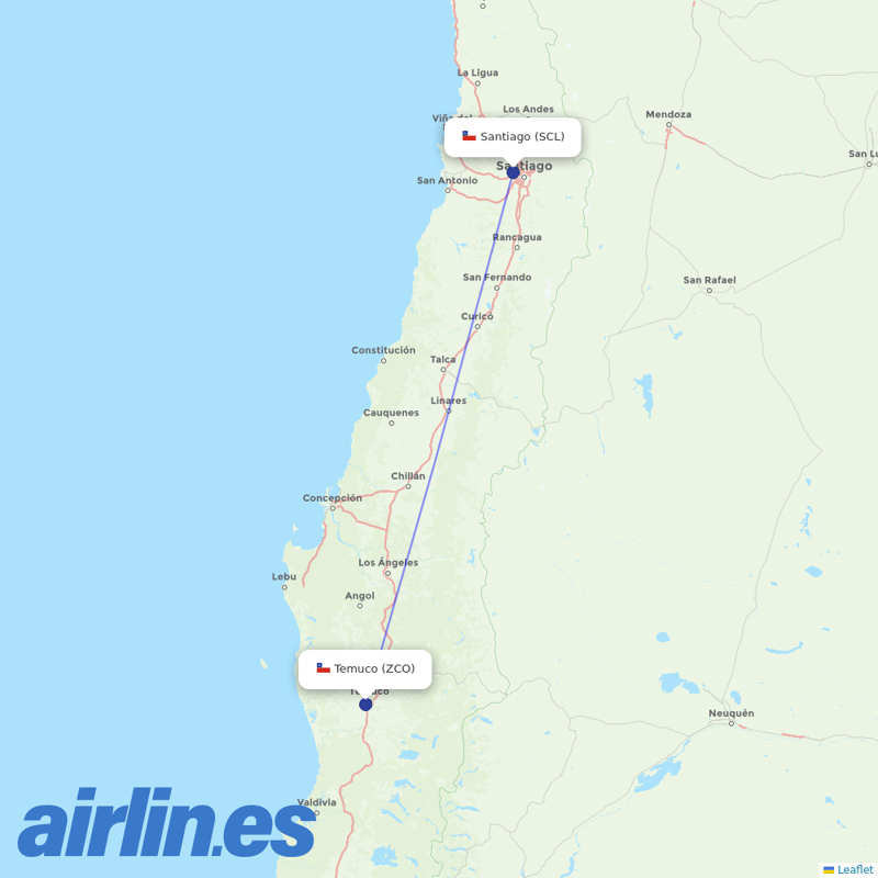 Sky Airline from Temuco Airport destination map
