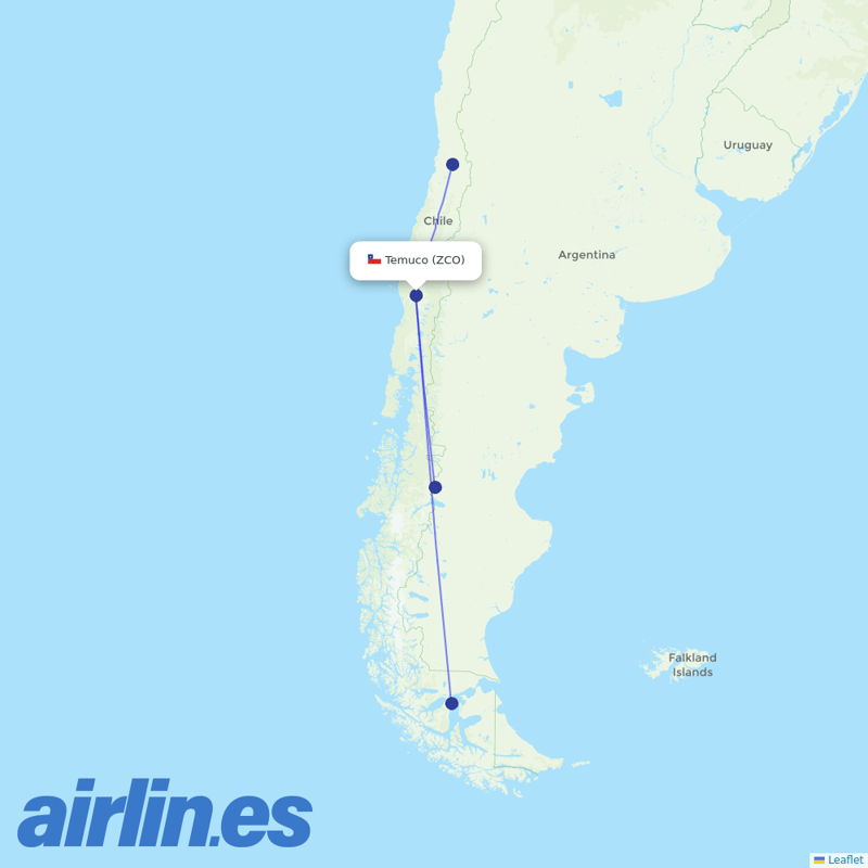 JetSMART from Temuco Airport destination map