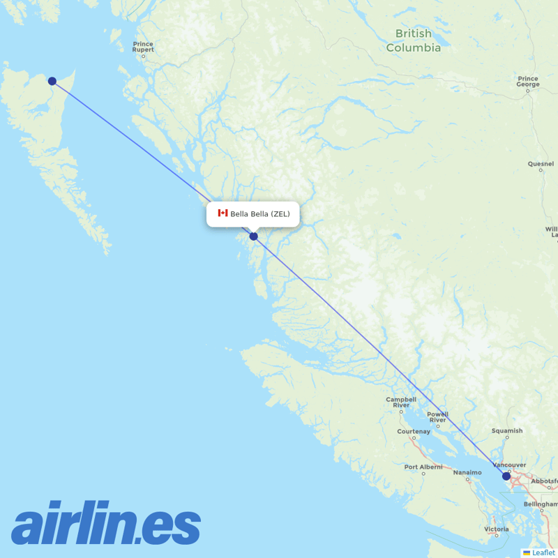 Pacific Coastal Airlines from Bella Bella Airport destination map