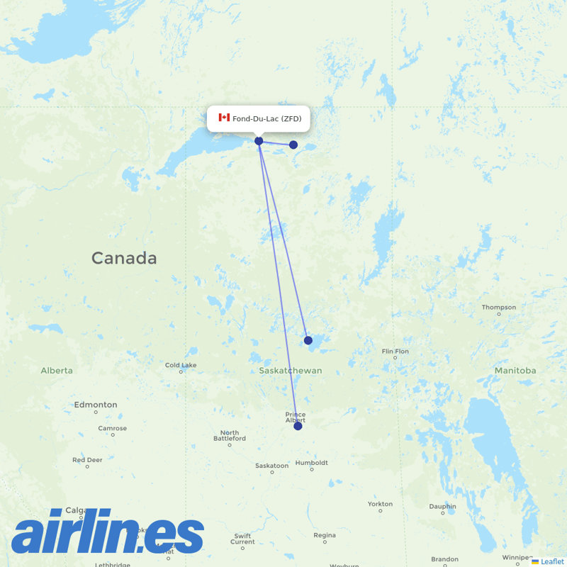 Transwest Air from Fond-Du-Lac Airport destination map