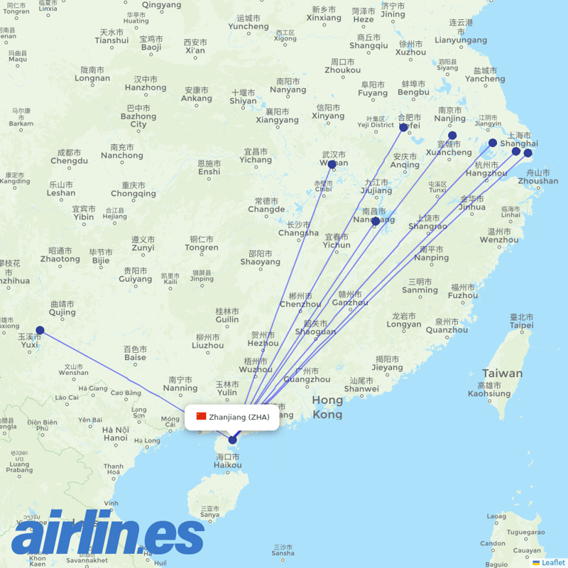 China Eastern Airlines from Zhanjiang Airport destination map