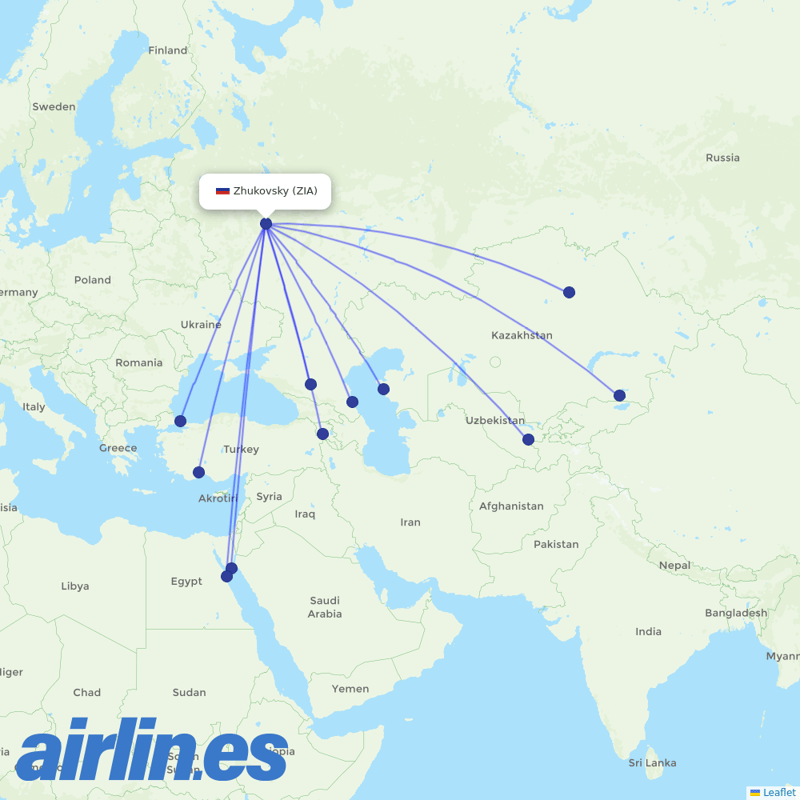 Red Wings from Zhukovsky International Airport destination map