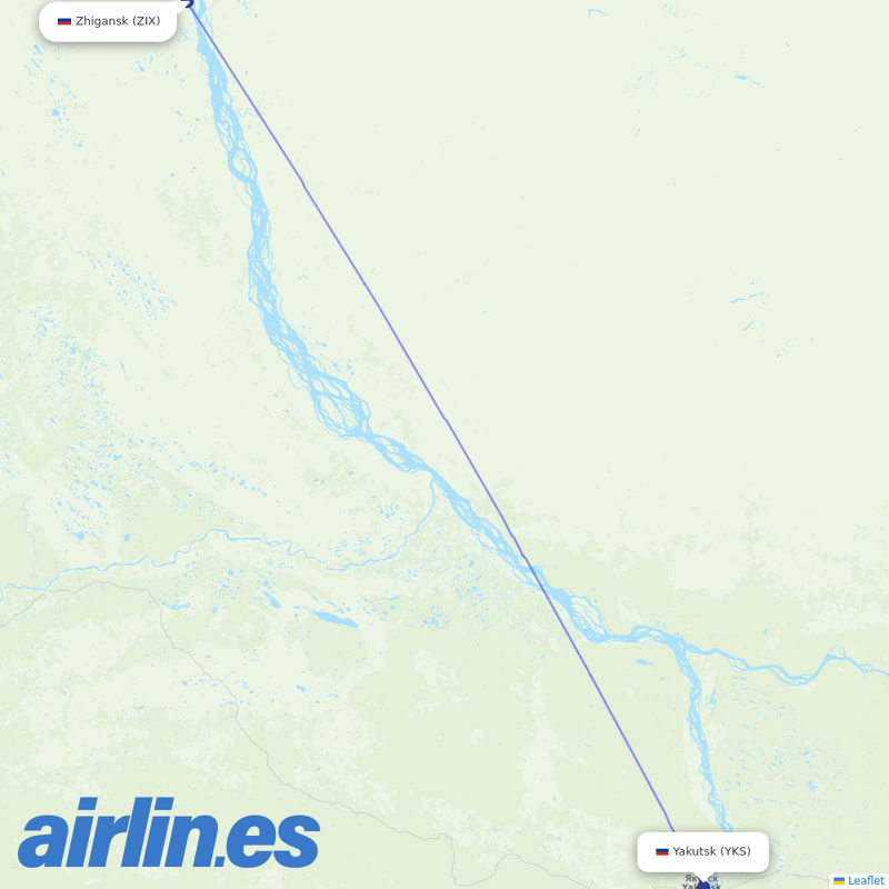 Polar Airlines from Zhigansk Airport destination map