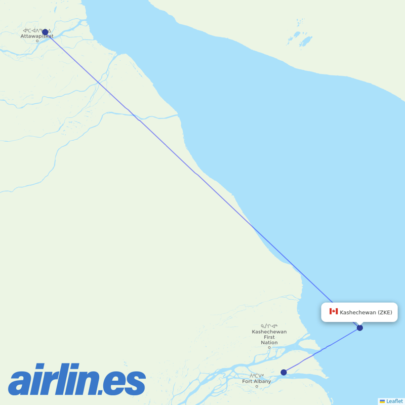 Air Creebec from Kaschechewan destination map