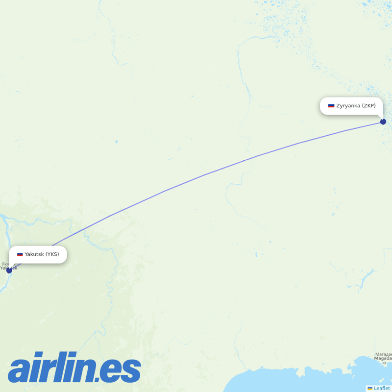 Polar Airlines from Zyryanka Airport destination map