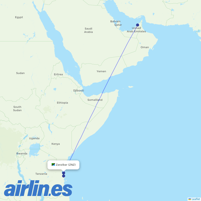 flydubai from Zanzibar destination map
