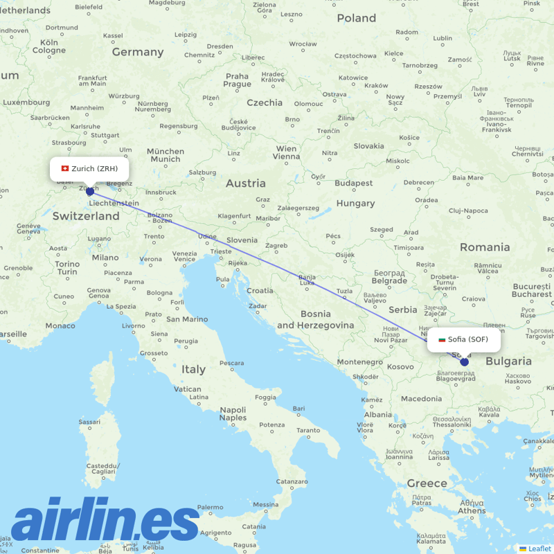Bulgaria Air from Zurich Airport destination map