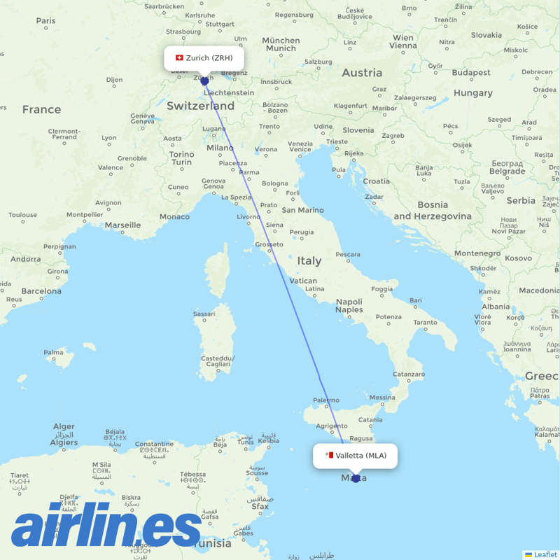 Air Malta from Zurich Airport destination map