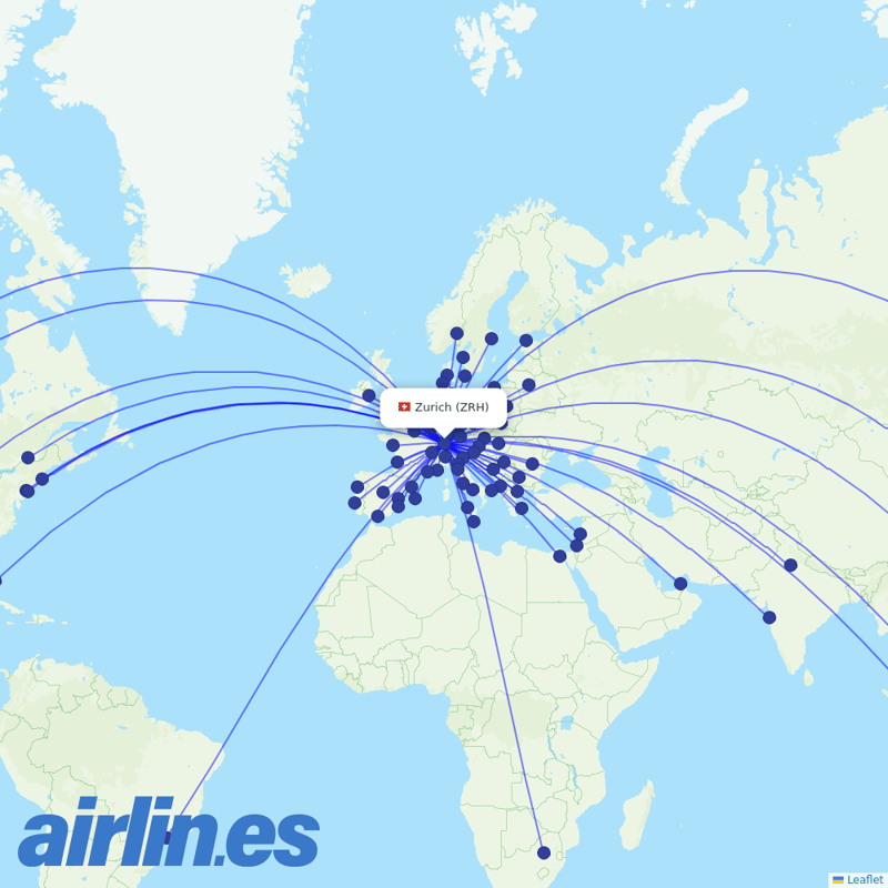 SWISS from Zurich Airport destination map