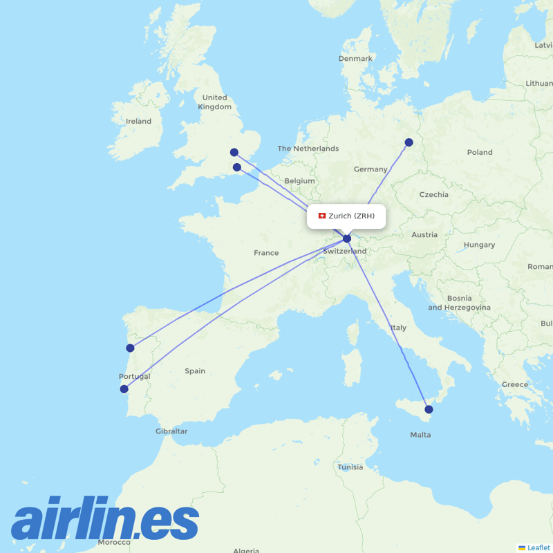 easyJet from Zurich Airport destination map