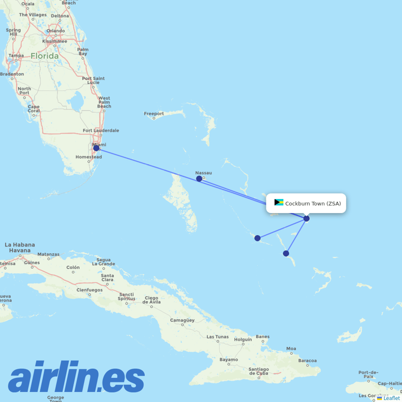 Bahamasair from San Salvador destination map