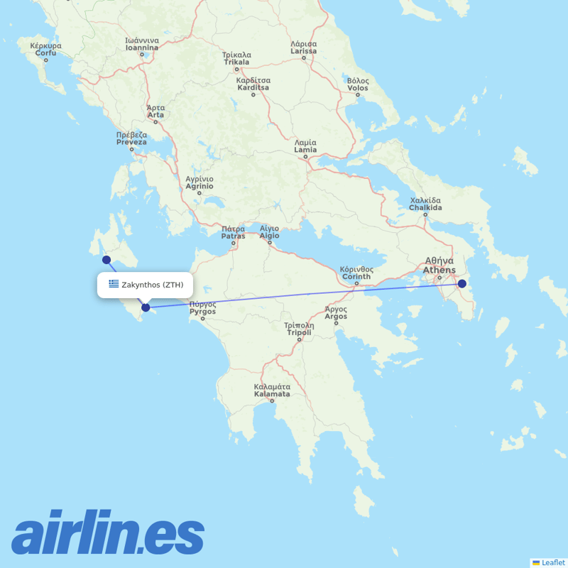 Sky Express from Zakynthos International Airport destination map