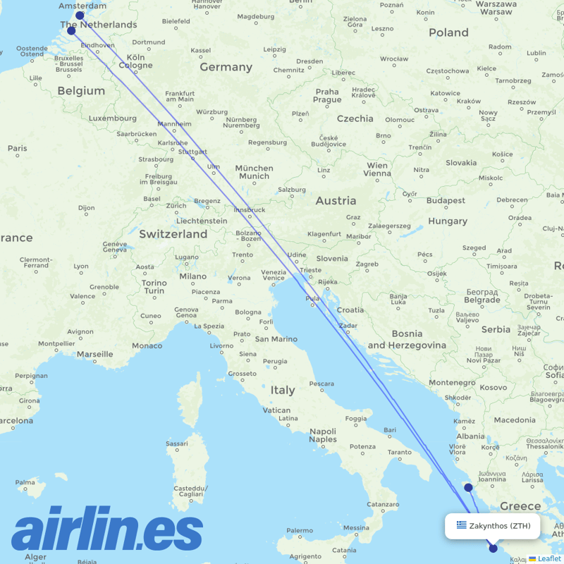 TUIfly Netherlands from Zakynthos International Airport destination map