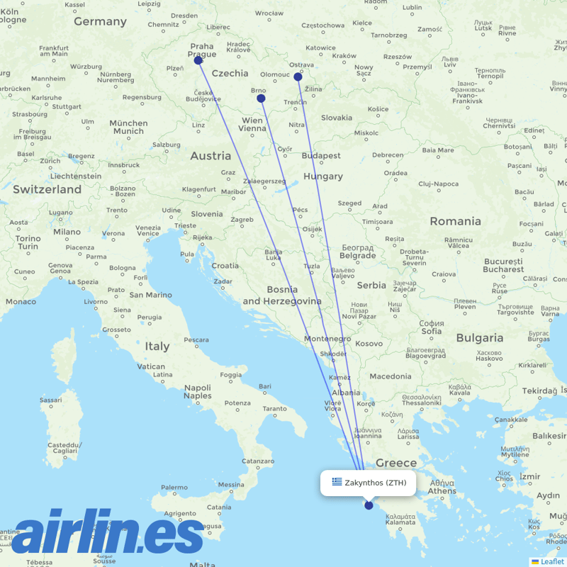 SmartWings from Zakynthos International Airport destination map