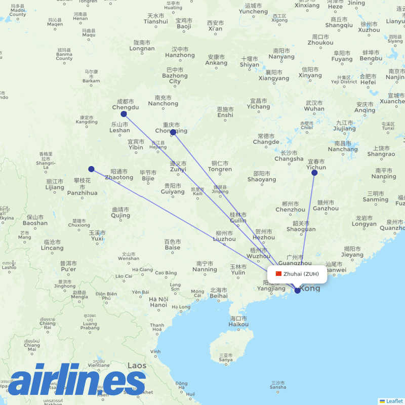 Sichuan Airlines from Zhuhai Airport destination map