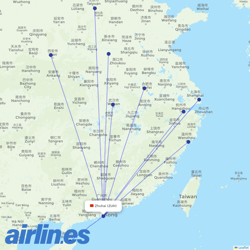 Hainan Airlines from Zhuhai Airport destination map
