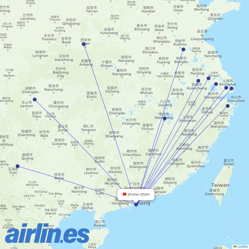 China Eastern Airlines from Zhuhai Airport destination map