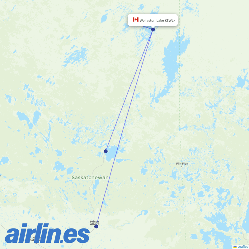 Transwest Air from Wollaston Lake Airport destination map