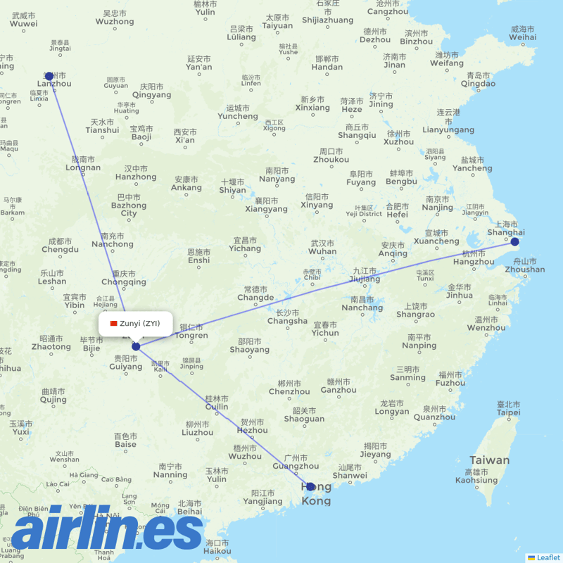 Spring Airlines from Zunyi Xinzhou Airport destination map