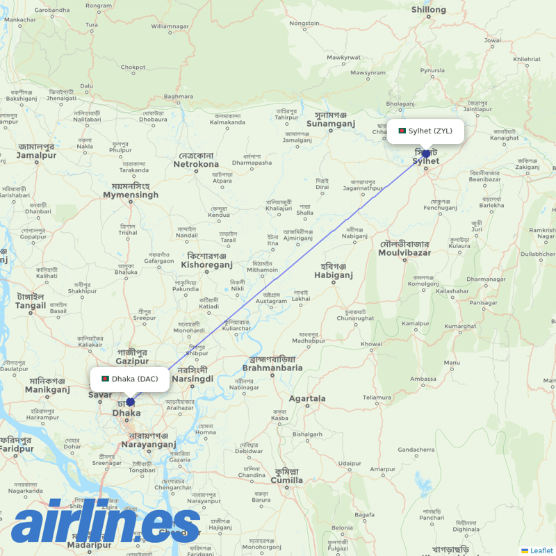 US-Bangla Airlines from Sylhet destination map